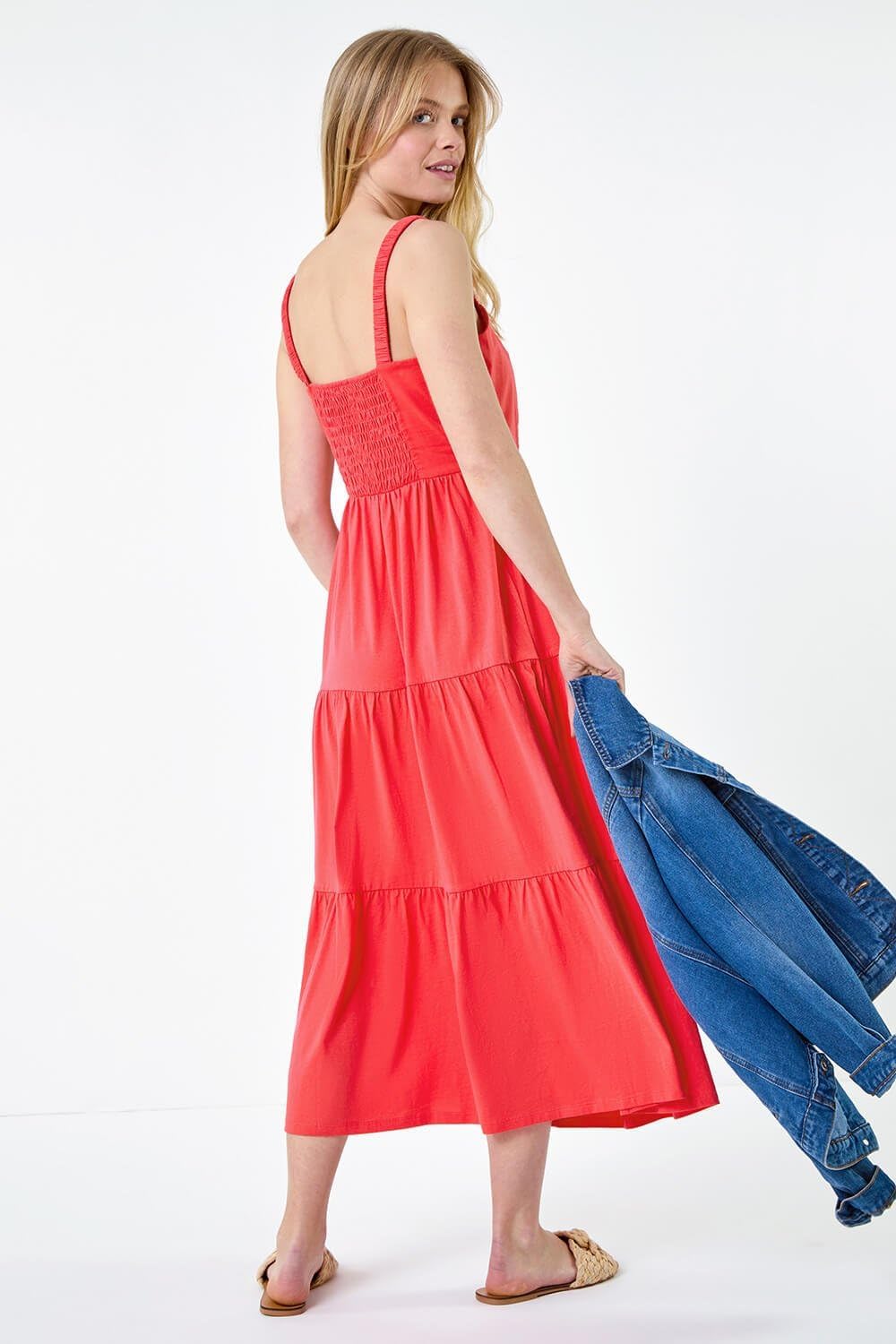 Mila Midi Dress for Women – Cotton Dress with Straps, V-Neck, Ruffles, Elegant Summer Dress