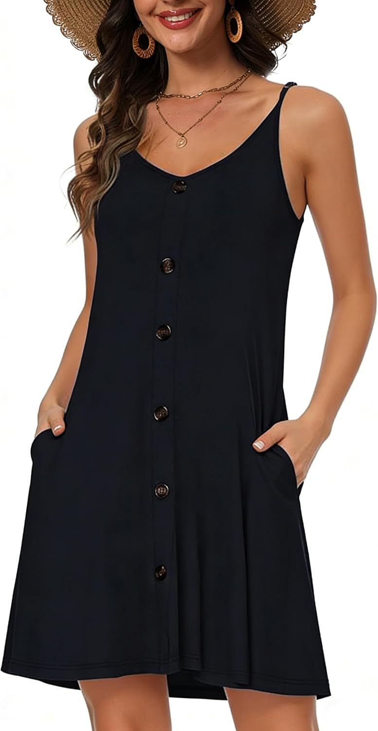 Rochie de plajă pentru femei Odette – Rochie mini cu decolteu în V, bretele reglabile și buzunare