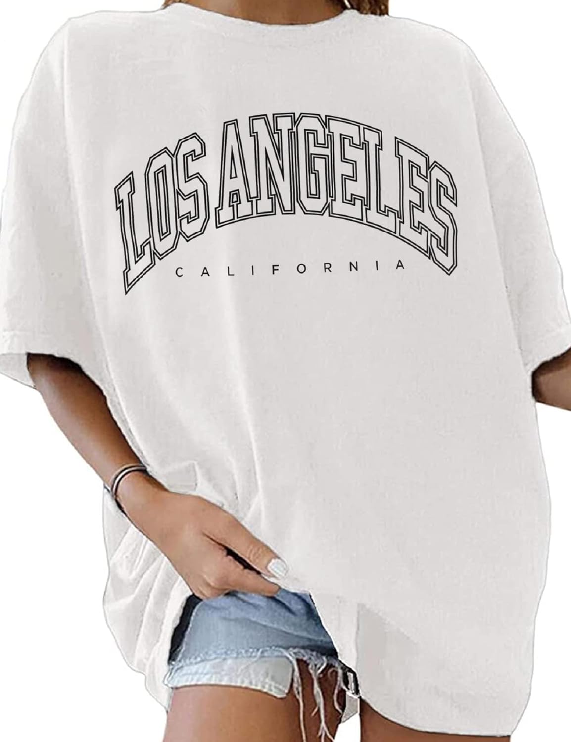 T-shirt donna Léna – Top oversize in cotone con scollo rotondo e maniche corte, casual estivo