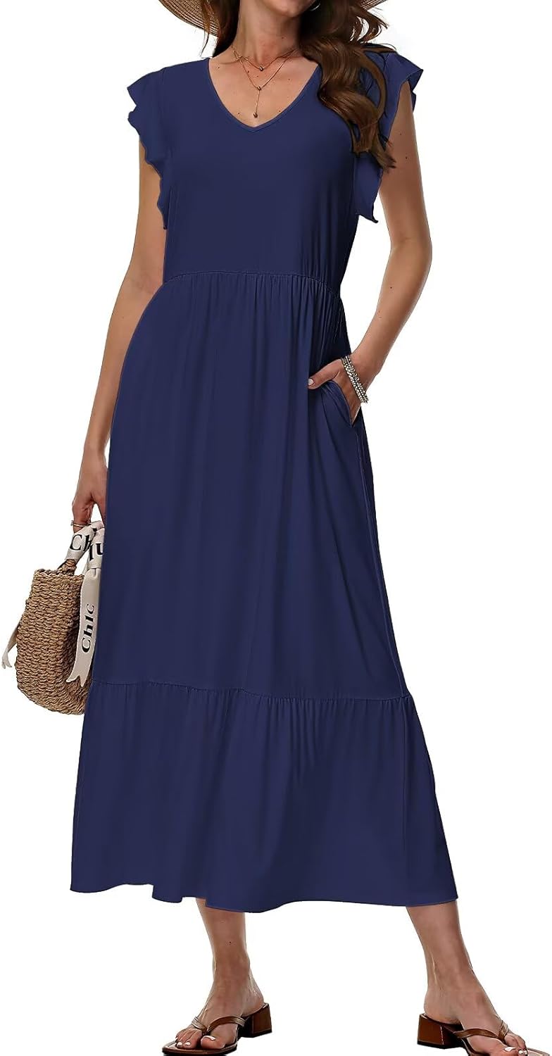 Vestido Elena Mulher – Vestido Midi Floral Decote V Corte Fluido Com Bolsos Verão