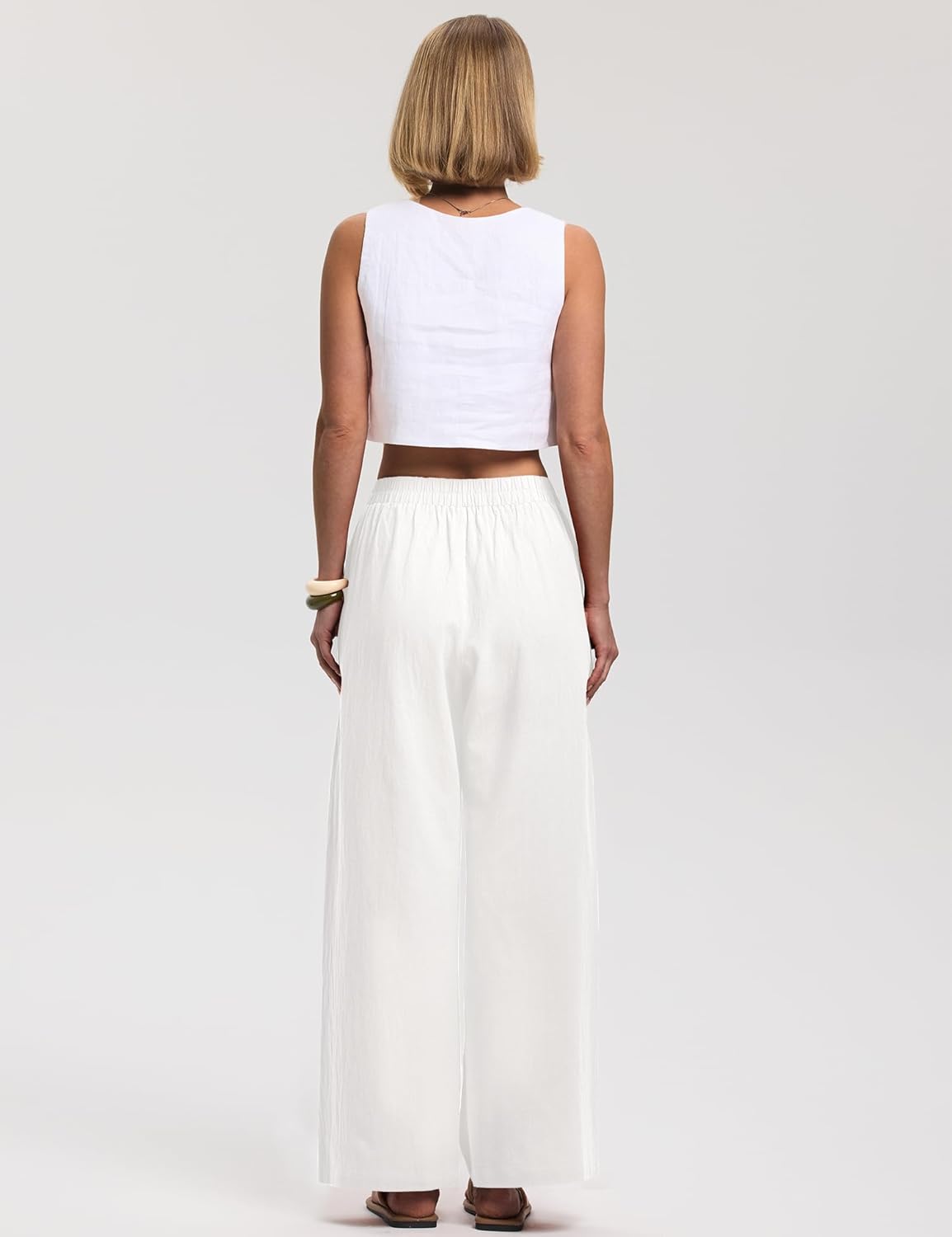 Edlyn Pantalón Mujer Lino Palazzo – Corte Amplio Fluido, Cintura Elástica Verano Chic