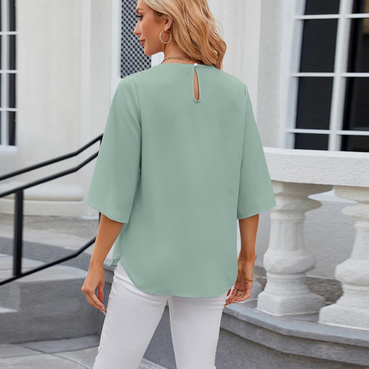 Soraya Blouse Dames Chic – Losse Chiffon Top 3/4 Mouwen Elegant Zomer Lente
