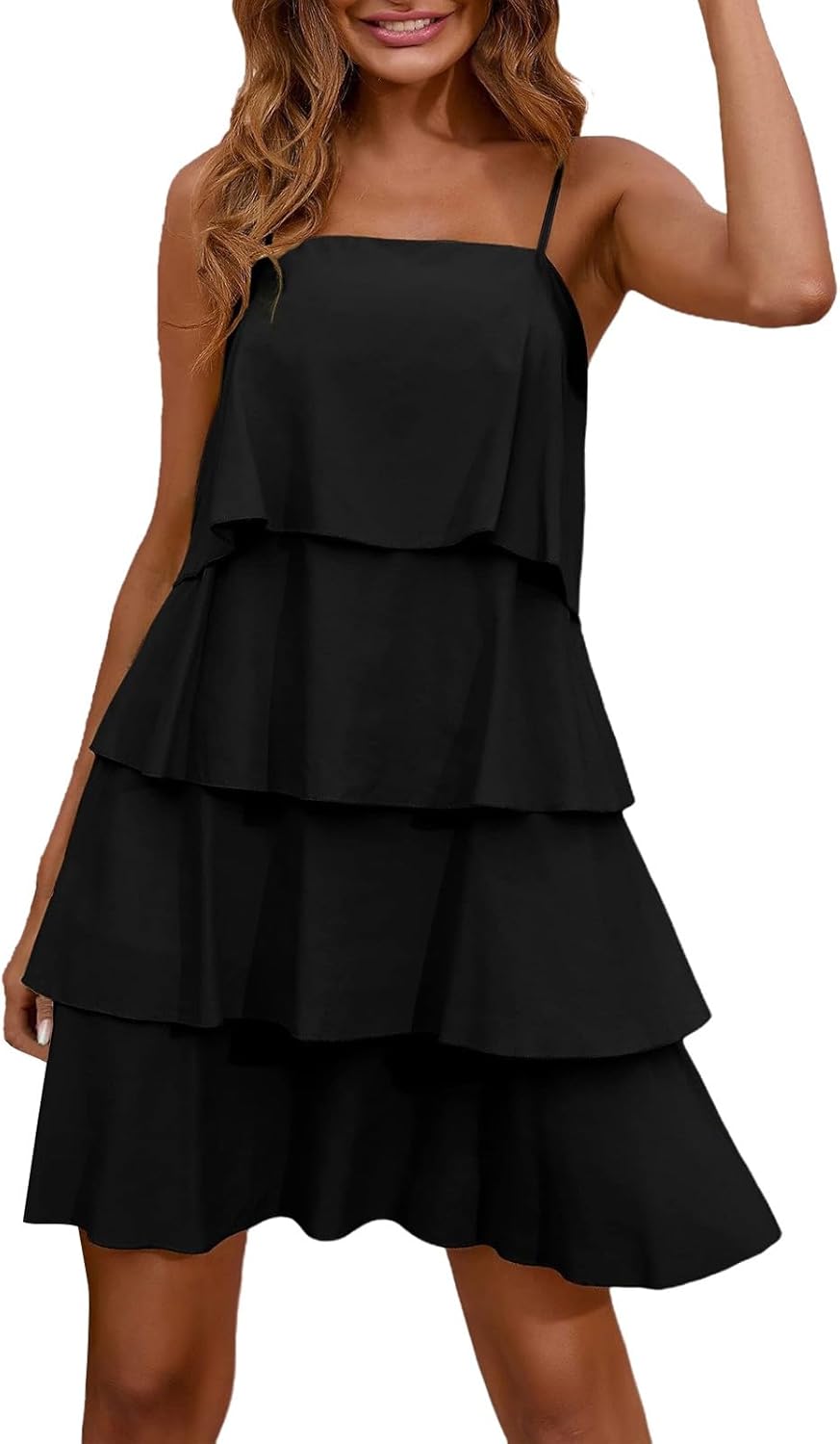 Camille Vestido Mujer – Vestido Maxi con Volantes, Escote en V, Sin Mangas, Chifón Plisado, Verano