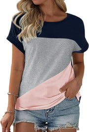 Γυναικείο T-Shirt Emma Oversize – Στρογγυλή Λαιμόκοψη, Color Block, Κοντά Μανίκια Βαμβάκι