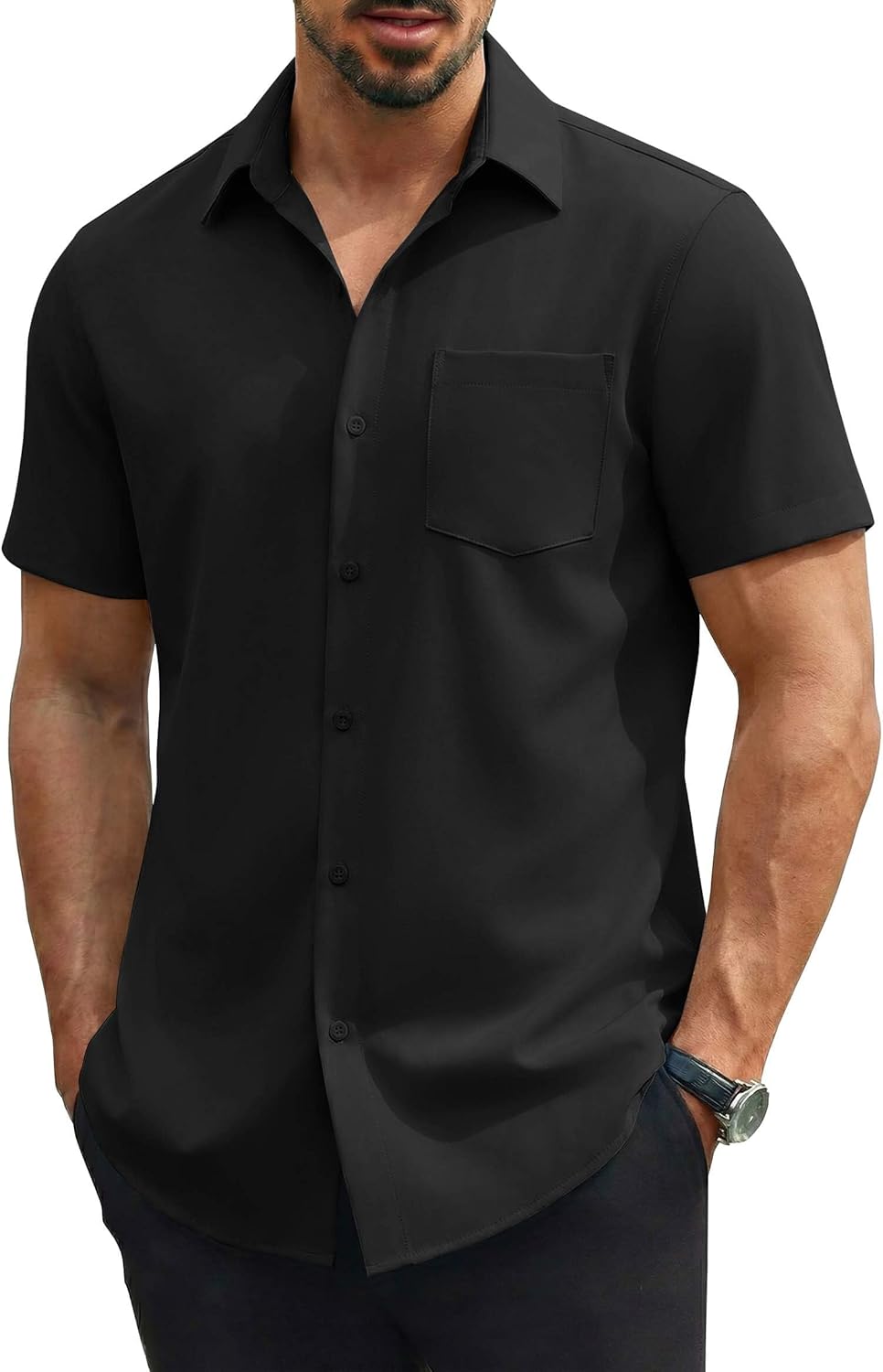 Hulyo overhemd heren – stretch overhemd met korte mouwen, knoopsluiting & casual chique stijl