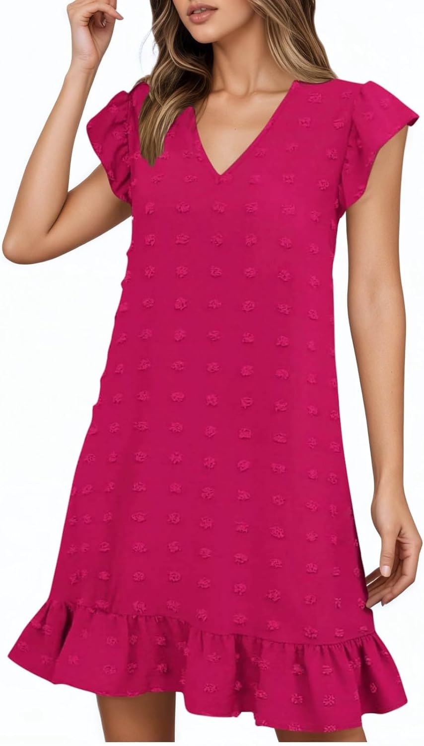Chloé Damenkleid – Midikleid mit V-Ausschnitt, kurzen Ärmeln, Volants, A-Linien-Schnitt, Sommer