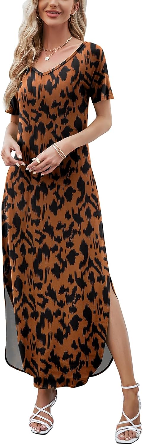 Julie Maxi Dress for Women – Long V-Neck Split Casual Summer Dress, Flowing and Elegant