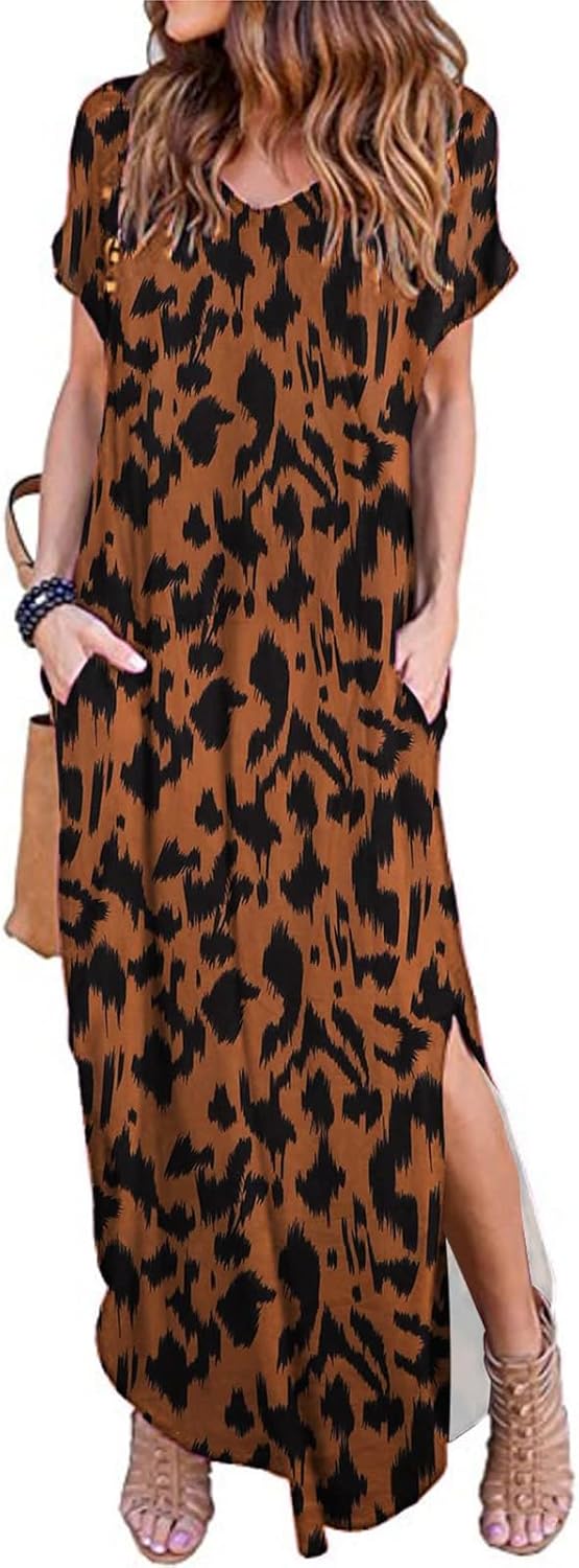 Julie Maxi Dress for Women – Long V-Neck Split Casual Summer Dress, Flowing and Elegant