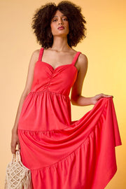 Mila Midi Dress for Women – Cotton Dress with Straps, V-Neck, Ruffles, Elegant Summer Dress