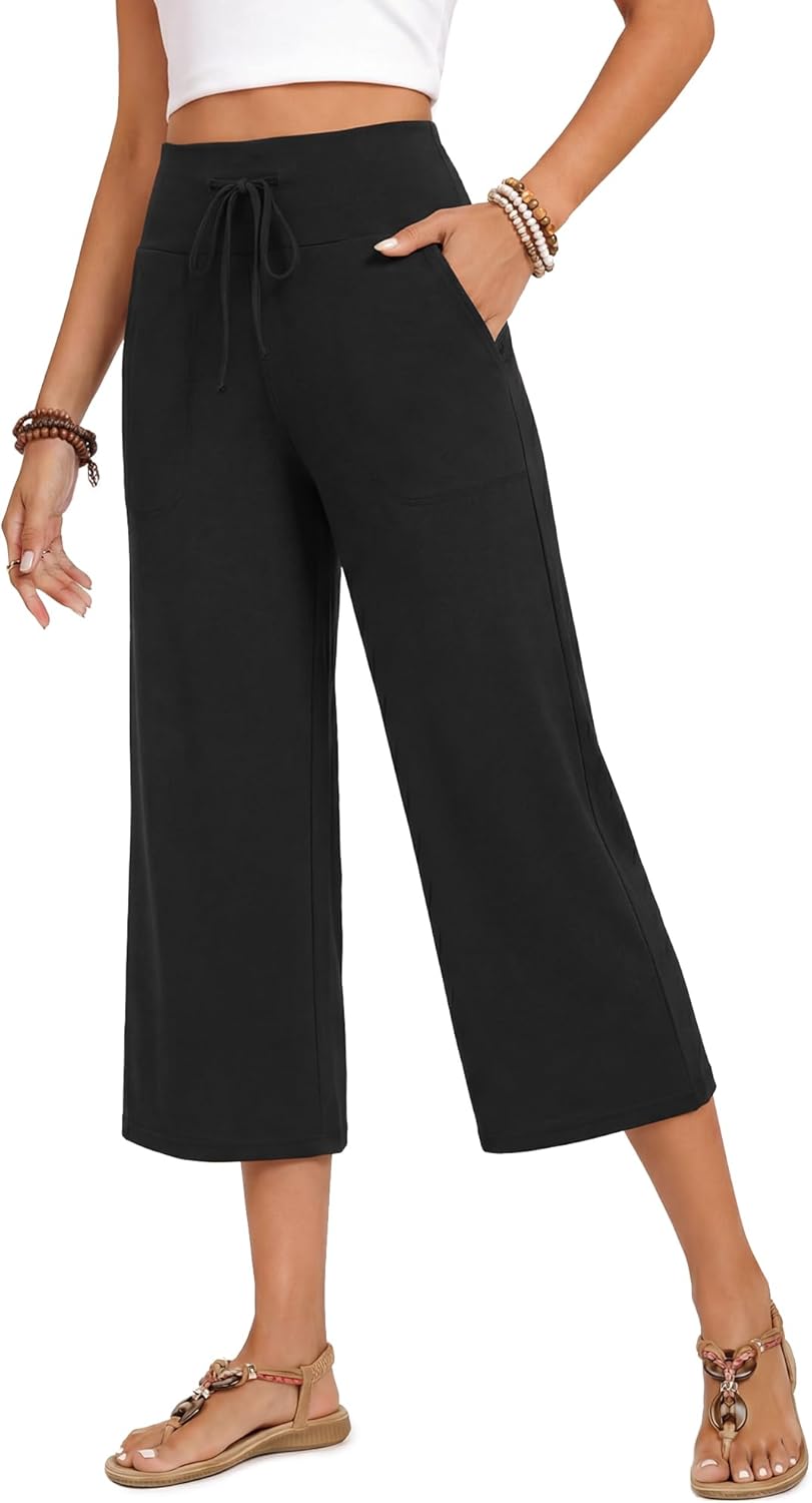 Nina Capri-broek voor dames – wijde broek met hoge taille, koord en zakken, zomer