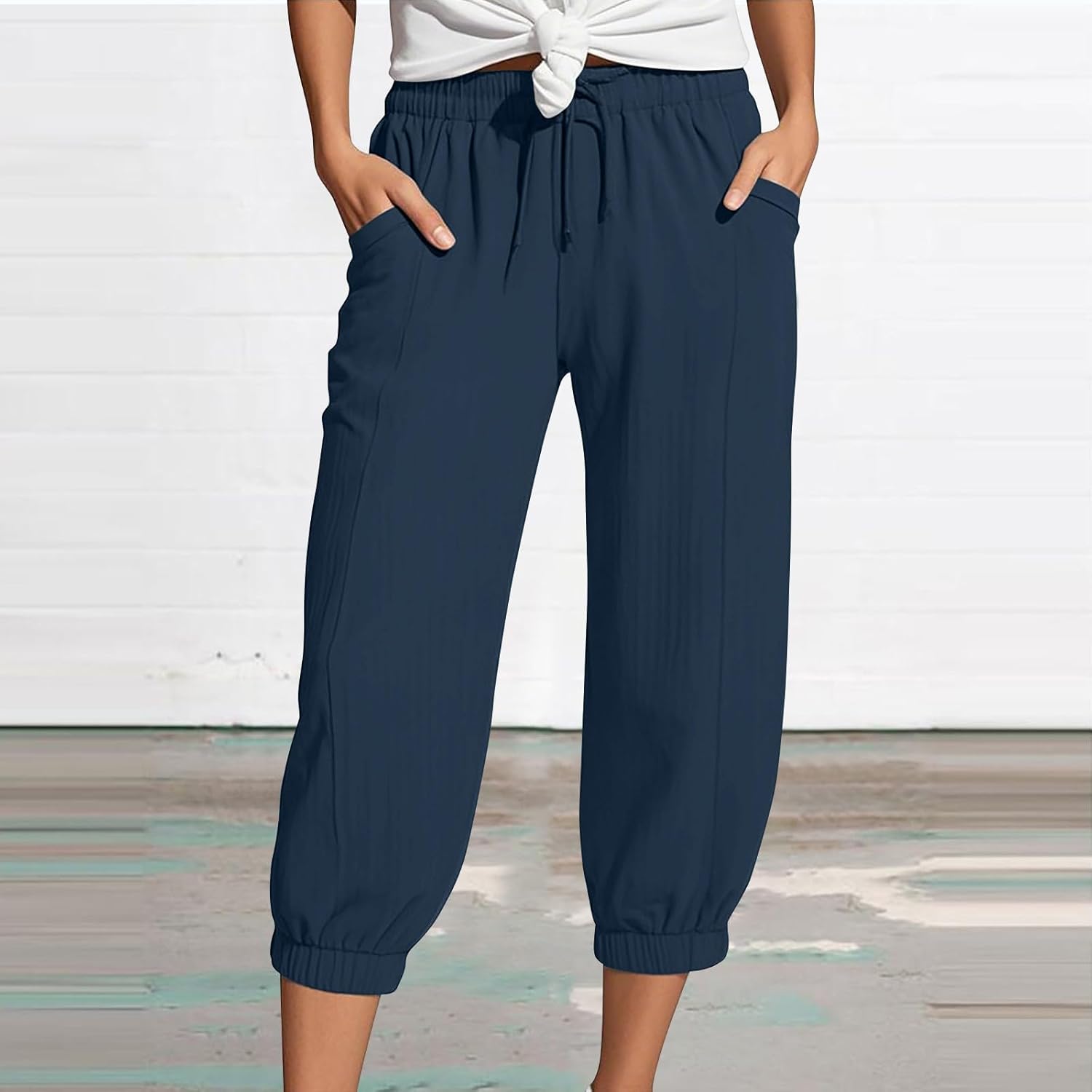 Camille Pantalón Capri para Mujer en Lino – Pantalón Ancho de Cintura Alta con Cordón