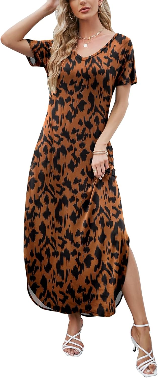 Julie Maxi Dress for Women – Long V-Neck Split Casual Summer Dress, Flowing and Elegant