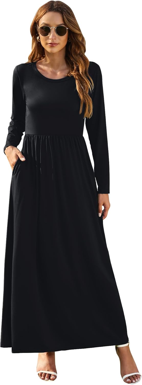 Laura Maxikleid weit geschnitten – Langes Casual-Kleid mit lockerer Taille und Taschen für Damen