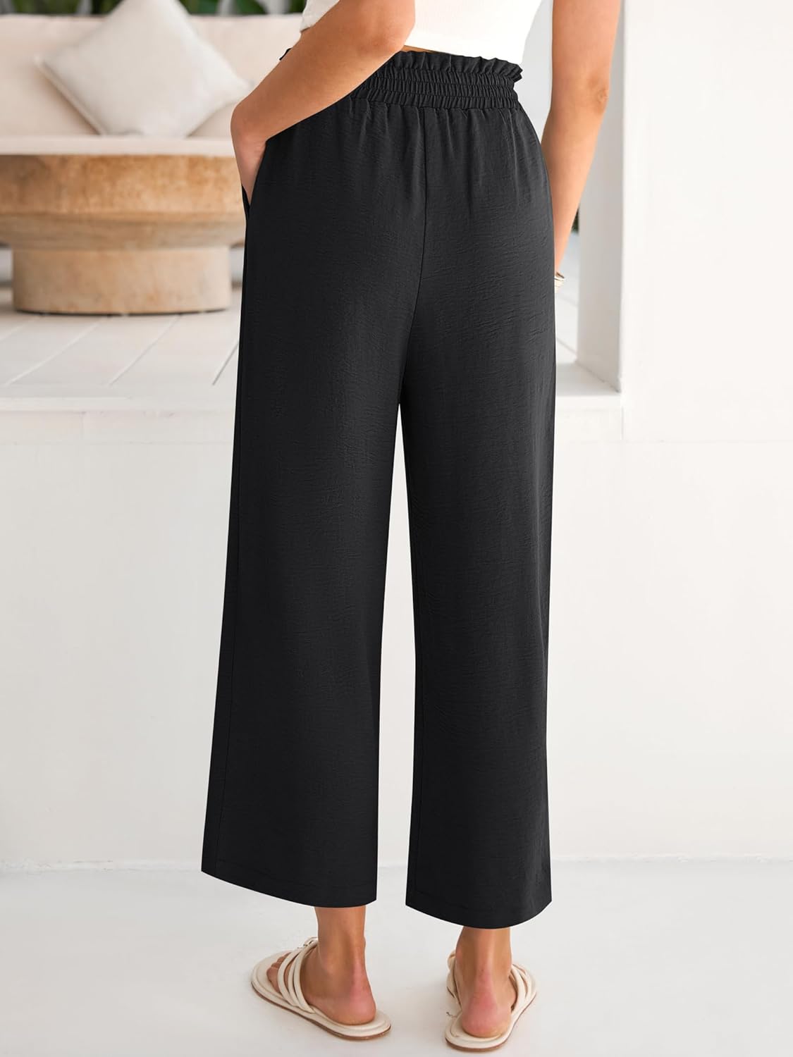 Eva Pantalon Femme – Pantalon Palazzo Court Taille Haute & Poches Été