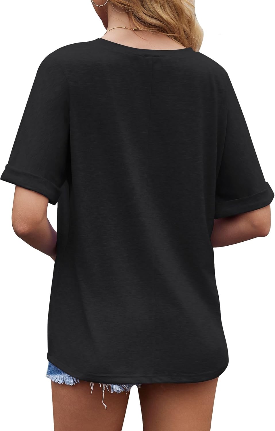 Emma Oversized Dames T-shirt – Top met V-hals, Korte Mouwen, Lichtgewicht, Chic Zomer