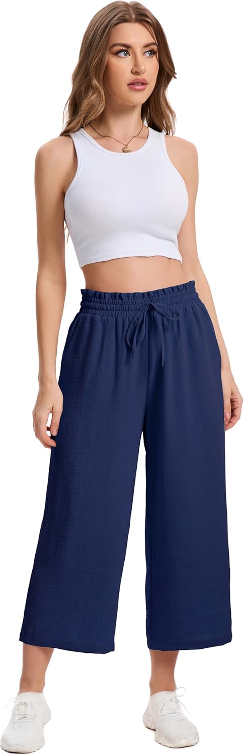 Louise Pantalone Capri Donna – Pantalone Largo a Vita Alta con Tasche