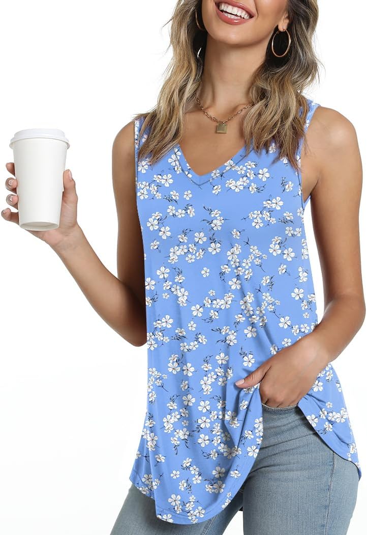 Lina Camiseta sin mangas para mujer – Top fluido con escote en V y detalles plisados