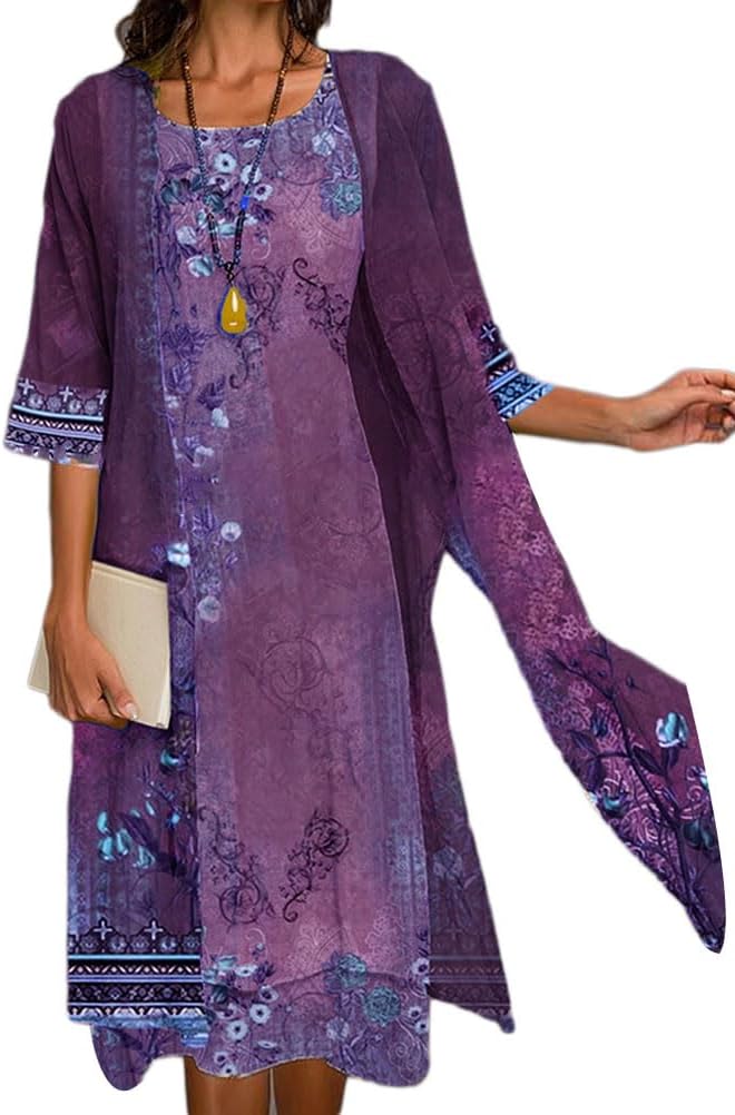Élodie Dames 2-Delige Set – Midi Bloemenjurk met Tule Cardigan