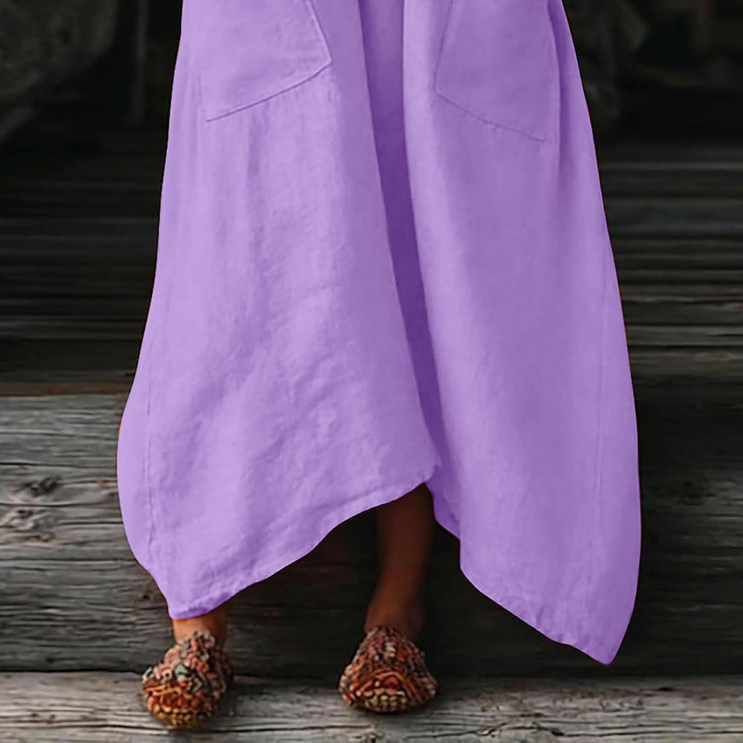 Mila Kleid Damen – Maxikleid Leinen V-Ausschnitt 3/4-Arm A-Linien-Schnitt Oversize Sommer