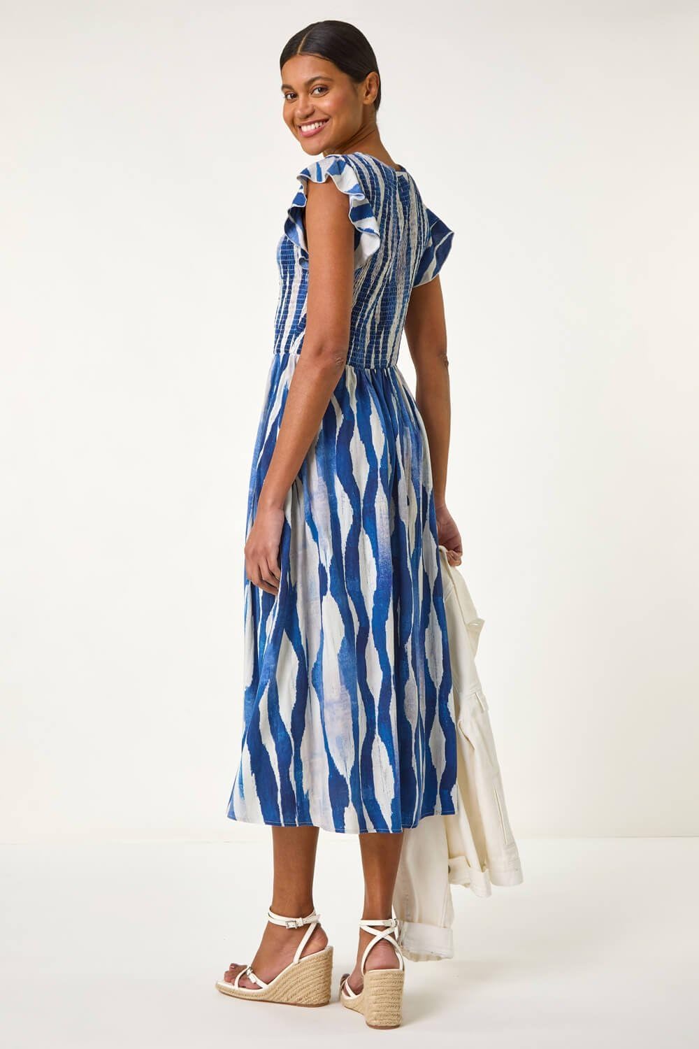 Amélie Robe Midi Femme – Robe Fleurie Smockée Col Rond Volants Été Chic