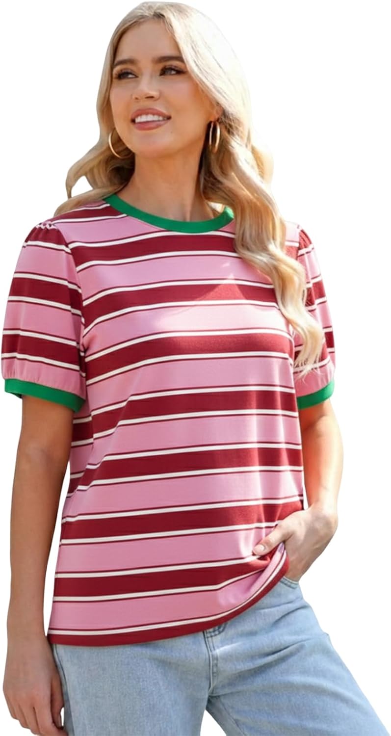 T-shirt Emma Mulher às Riscas – Gola Redonda, Corte Solto, Mangas Curtas Algodão Verão