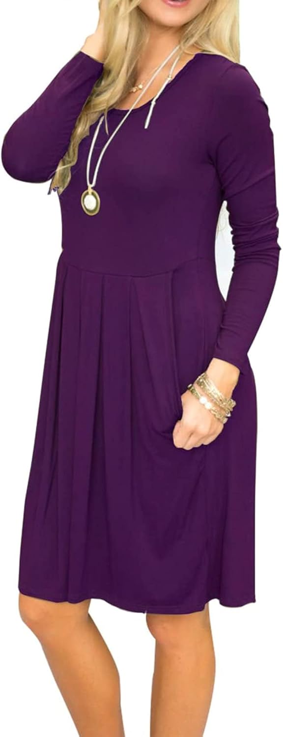 Vestido Sophie para mujer – Vestido de manga larga con talle imperio y bolsillos, casual y chic