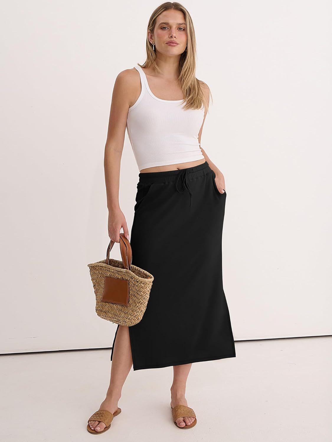 Jessa Jupe Maxi Damen – Maxirock mit hoher Taille, Schlitz & Taschen, lässig schick