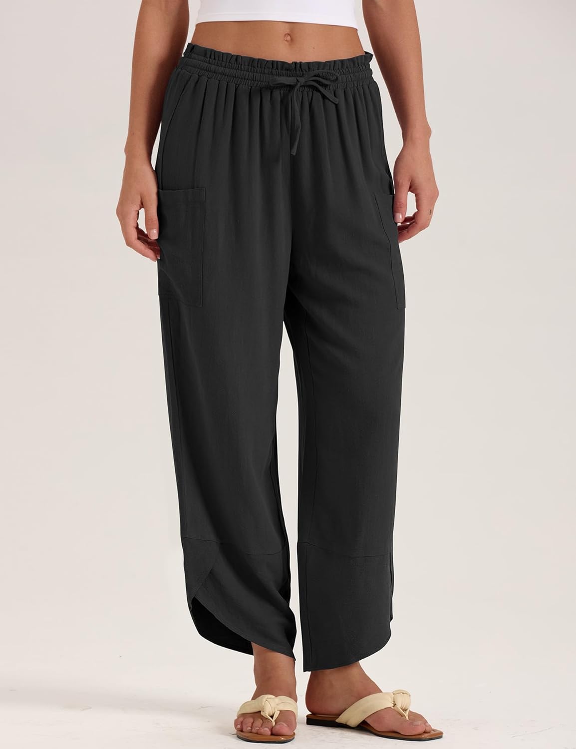 Jade Pantaloni Donna – Capri Palazzo Lino Bohemien Ampio Vita Elastica & Tasche