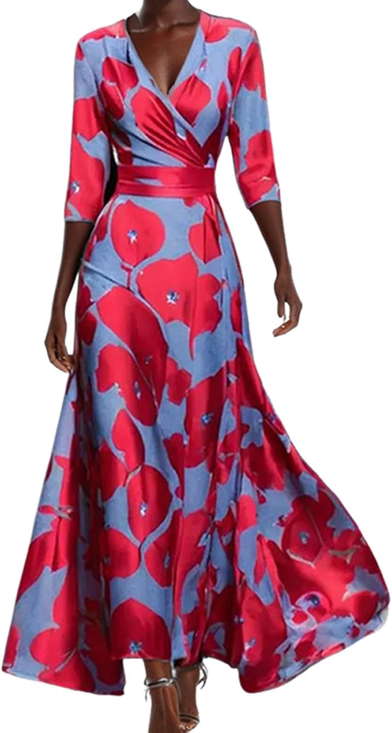 Julie Sommerkleid Damen – Fließendes A-Linien-Kleid mit kurzen Ärmeln und V-Ausschnitt