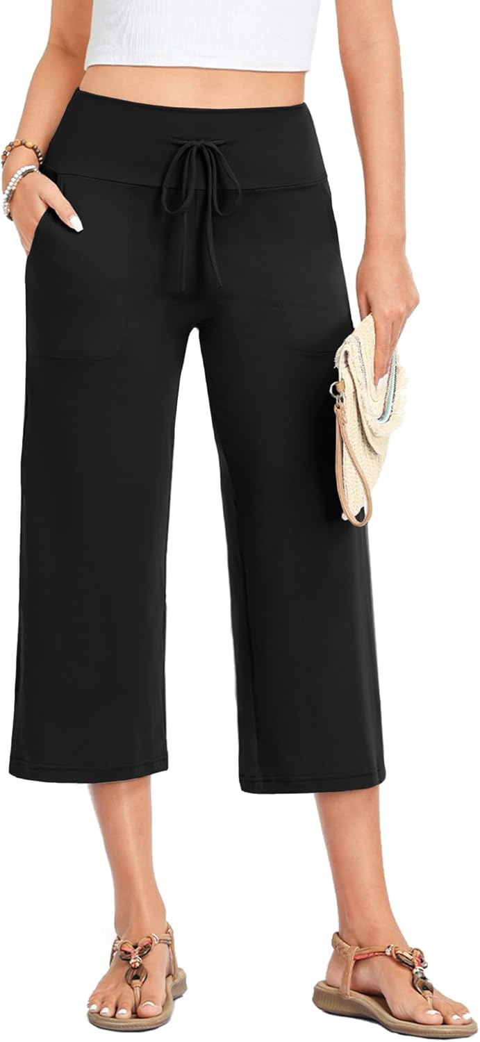 Nina Capri-broek voor dames – wijde broek met hoge taille, koord en zakken, zomer
