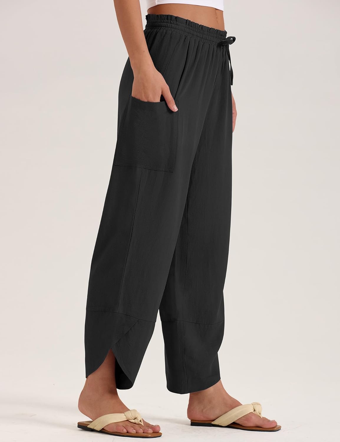 Jade Pantaloni Donna – Capri Palazzo Lino Bohemien Ampio Vita Elastica & Tasche