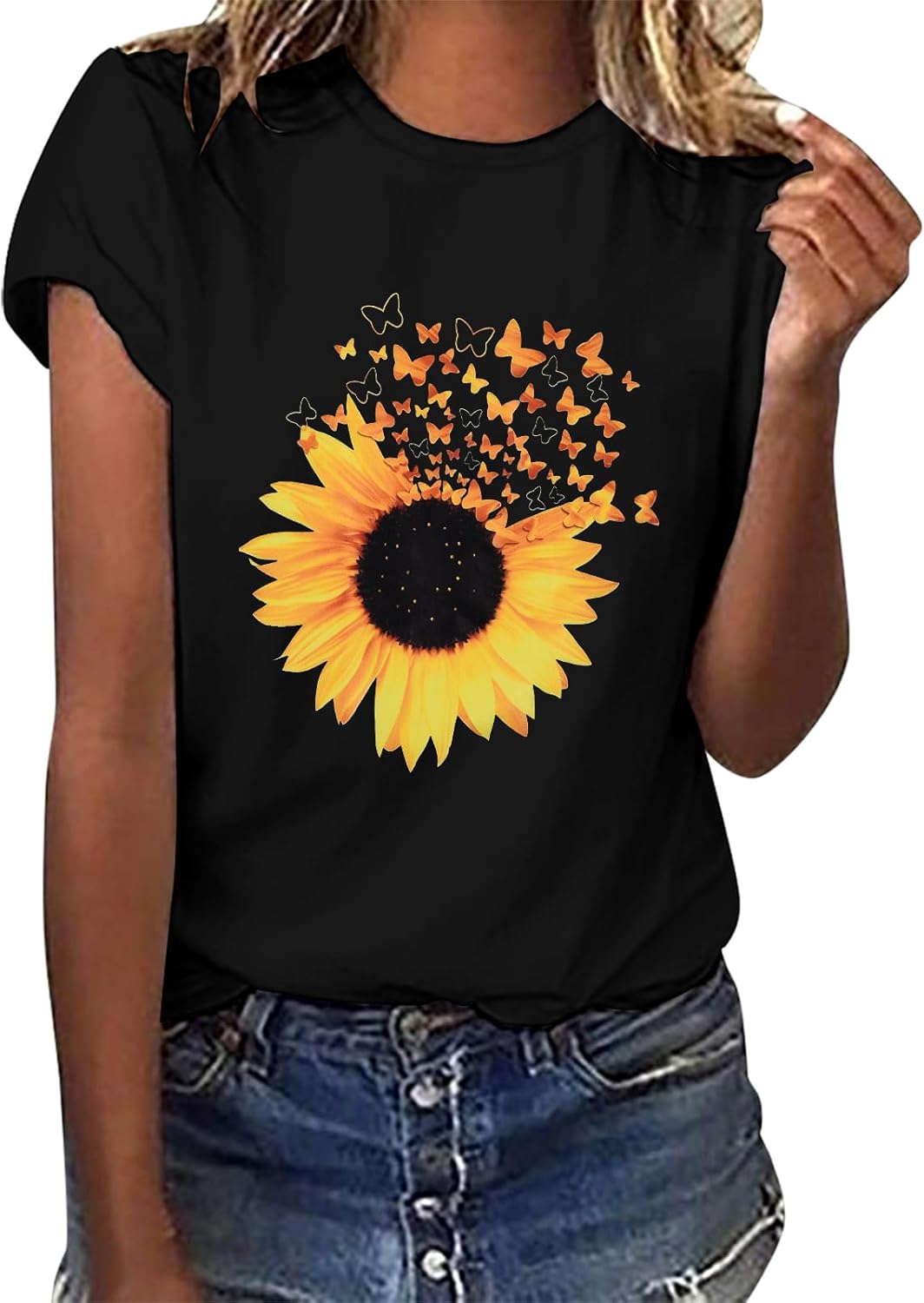 Anastacia T-shirt til kvinder i bomuld – Rund hals, afslappet print, let sommerpasform