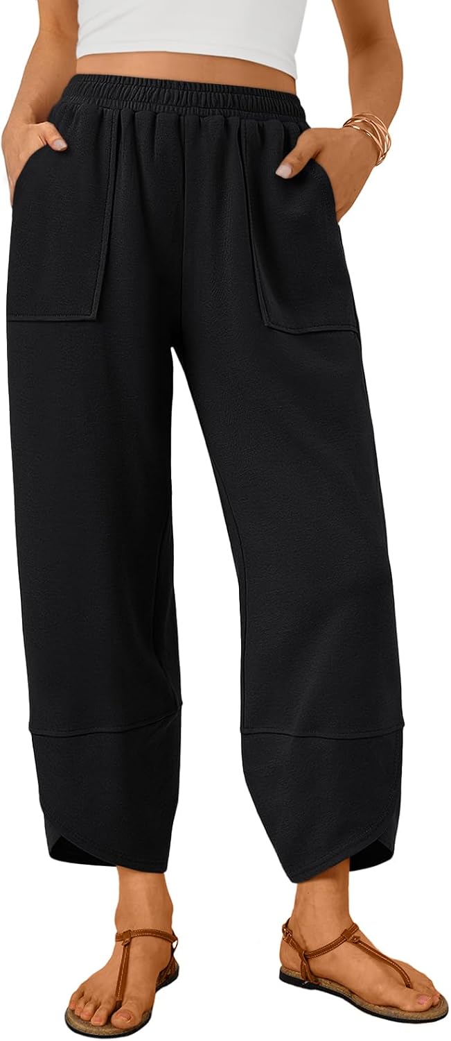 Quenn Women's Pants – Wide Cotton Pants with Elastic Waist & Pockets Summer