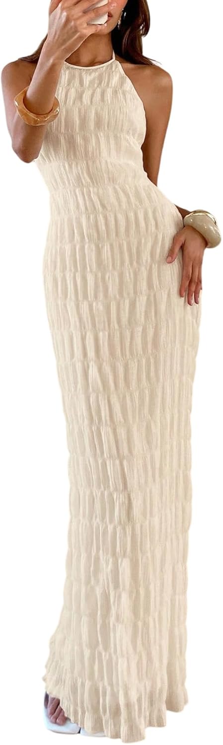 Eva maxi-jurk voor dames – open rug halter bodycon jurk, elegant, old money stijl