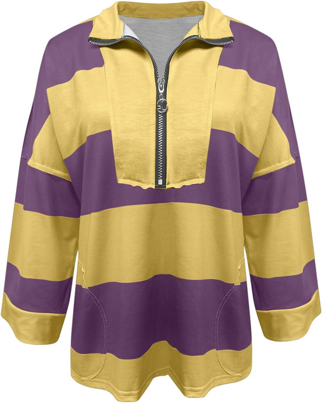 Milagros Sweat Oversize Femme – Pull Col V Rayé à Épaules Tombantes
