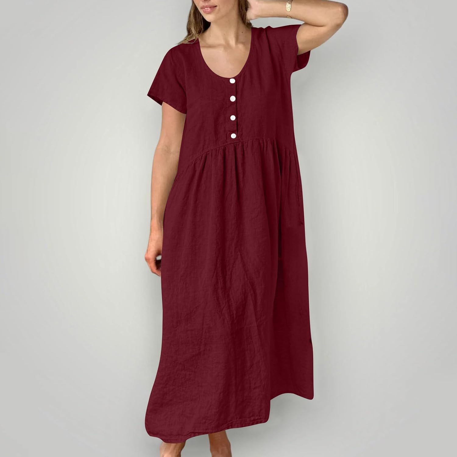 Sukienka Emma damska – sukienka maxi z okrągłym dekoltem, krótkimi rękawami, luźnym krojem, letnia, elegancka