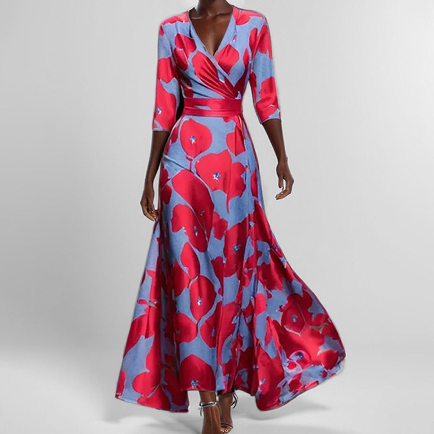Julie Sommerkleid Damen – Fließendes A-Linien-Kleid mit kurzen Ärmeln und V-Ausschnitt