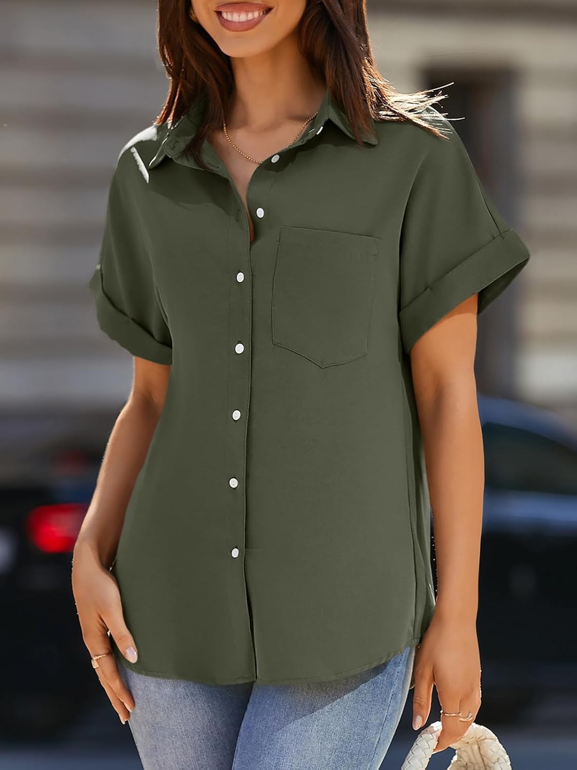Blusa Marina Donna – Camicetta a Righe con Collo a V e Bottoni