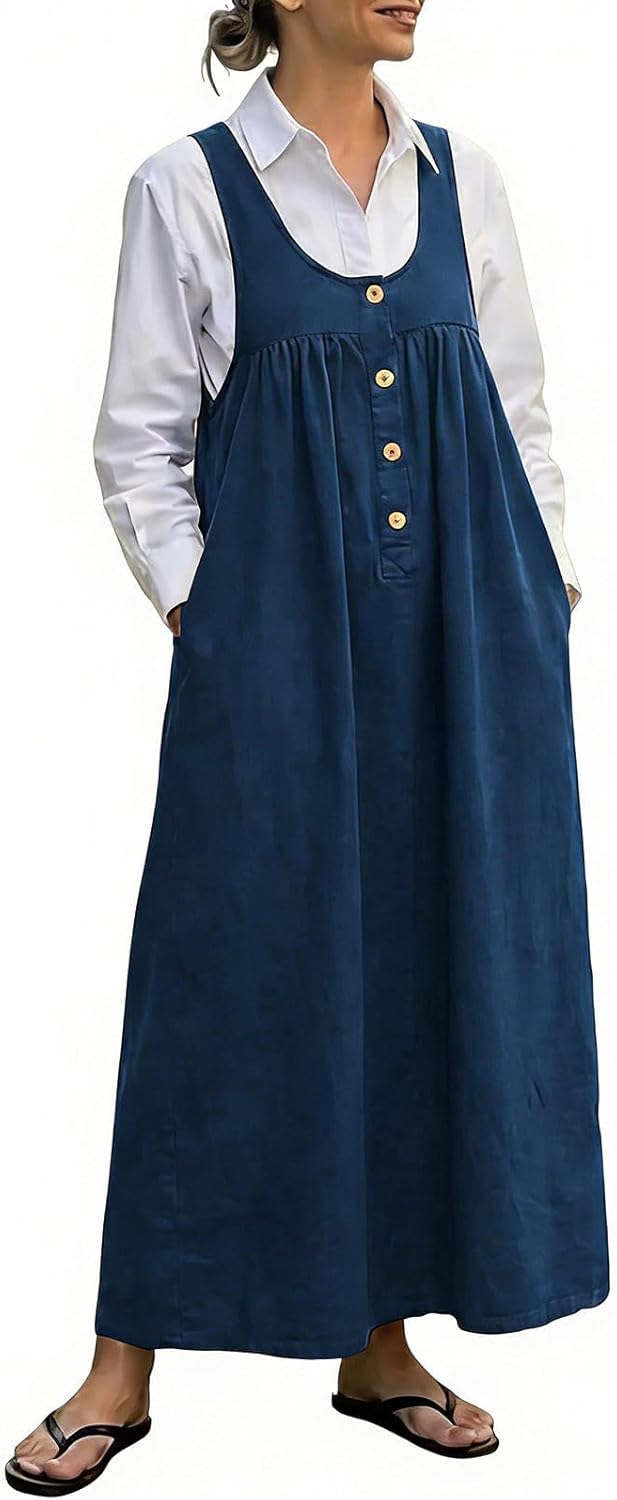 Clémence Lange Denim Salopetjurk – Vintage Pinafore Jurk Met Verstelbare Bandjes