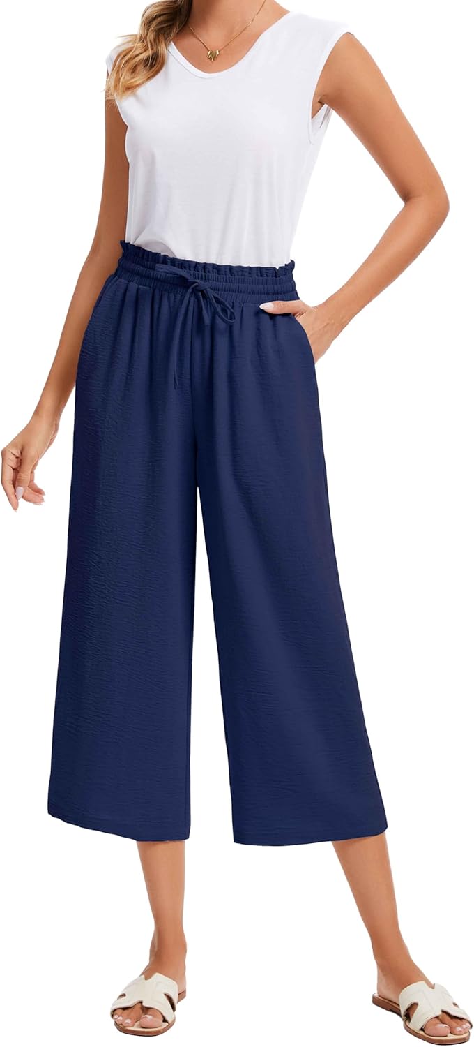 Louise Pantalone Capri Donna – Pantalone Largo a Vita Alta con Tasche