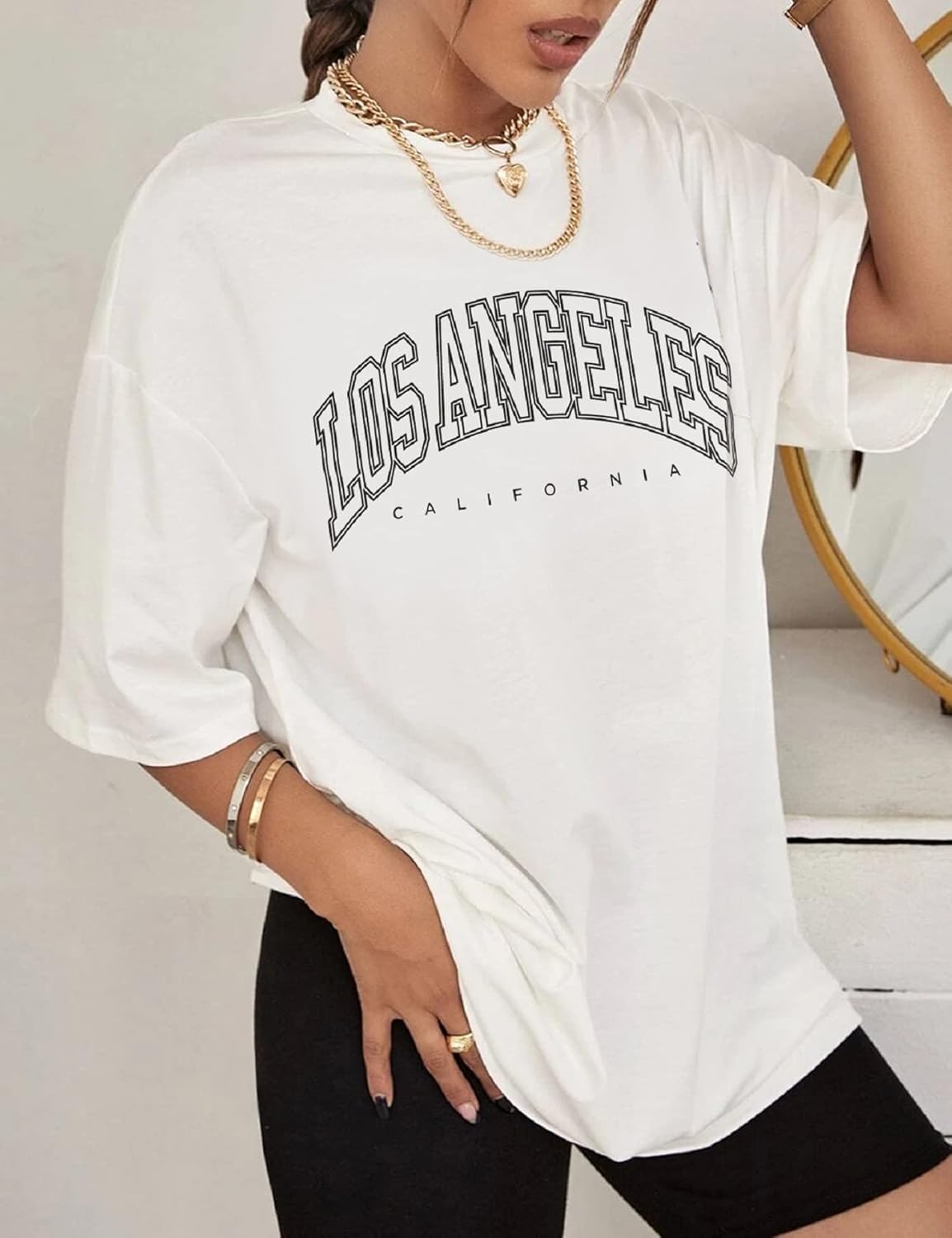 T-shirt donna Léna – Top oversize in cotone con scollo rotondo e maniche corte, casual estivo