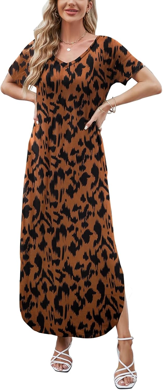 Julie Maxi Dress for Women – Long V-Neck Split Casual Summer Dress, Flowing and Elegant