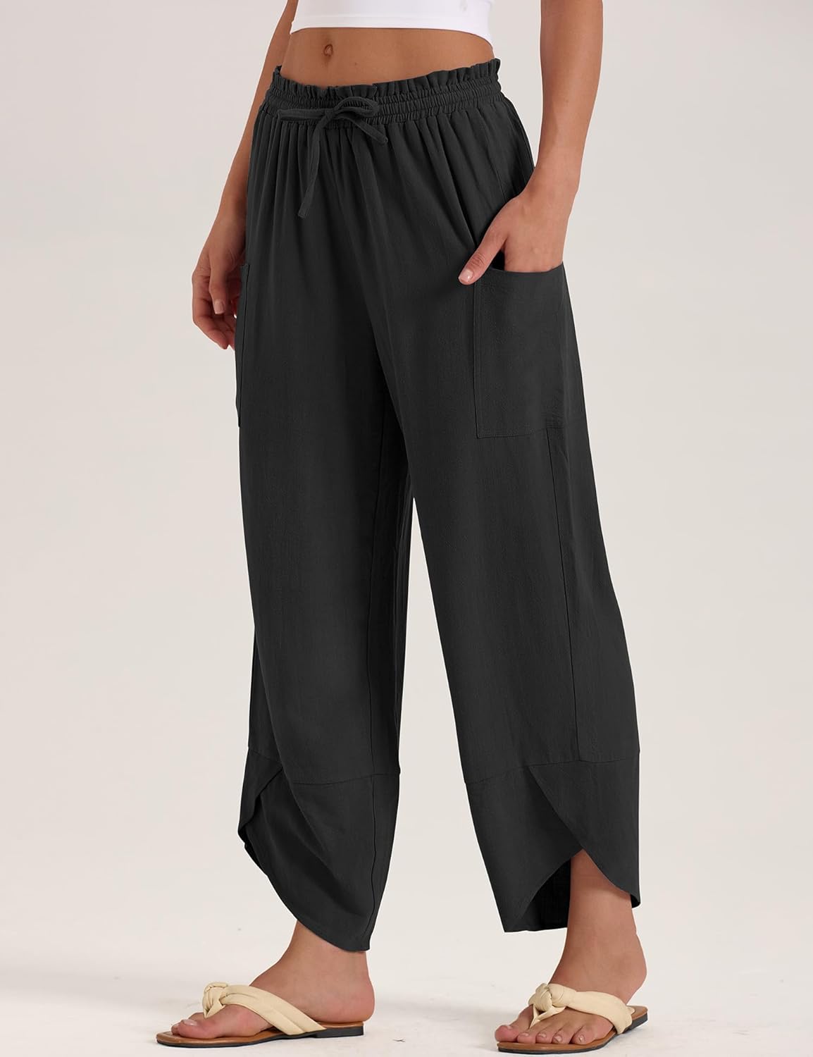 Jade Pantaloni Donna – Capri Palazzo Lino Bohemien Ampio Vita Elastica & Tasche