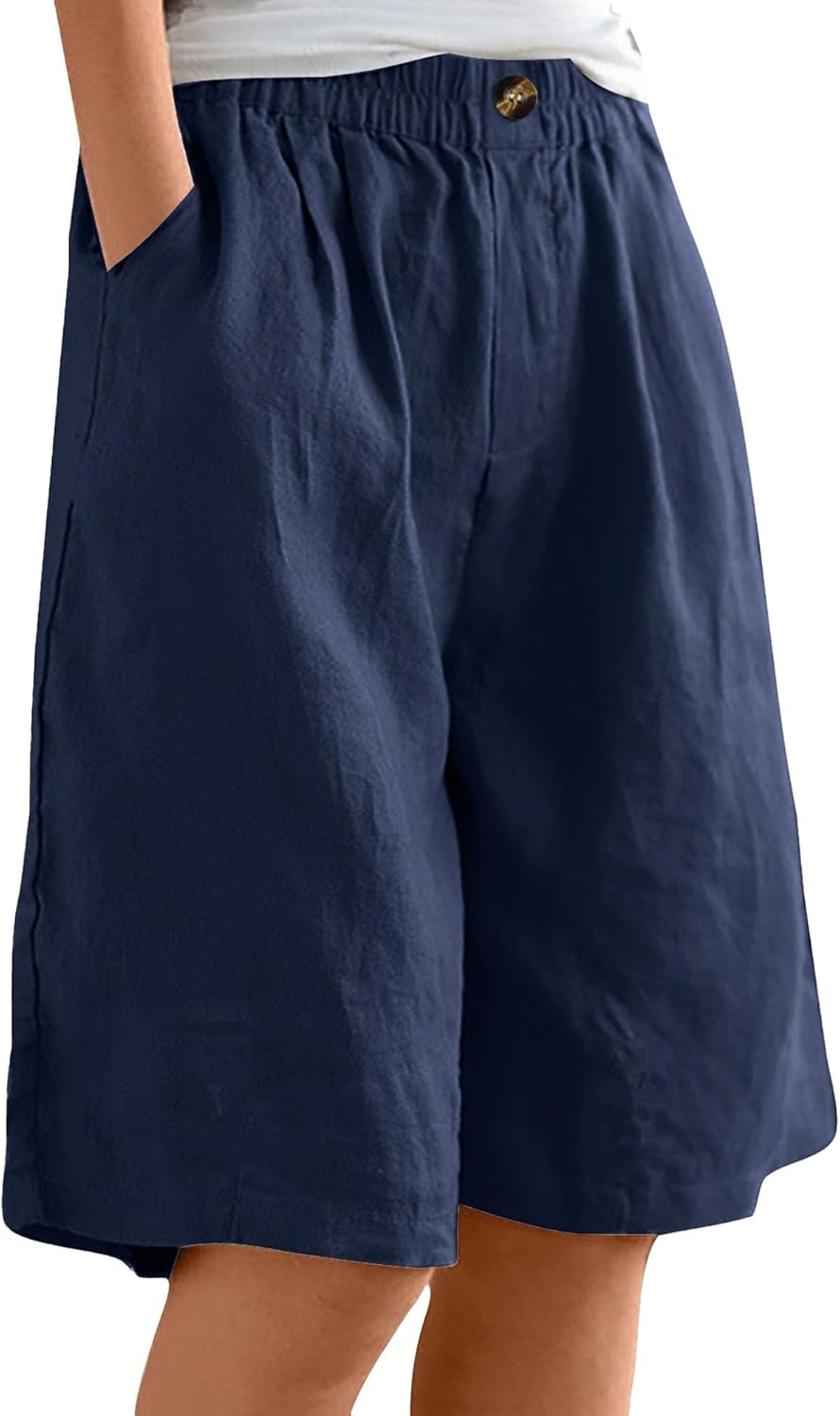 Julia korte bermudashorts til kvinder i bomuld – bred pasform, høj talje med elastik, sommer, afslappet style