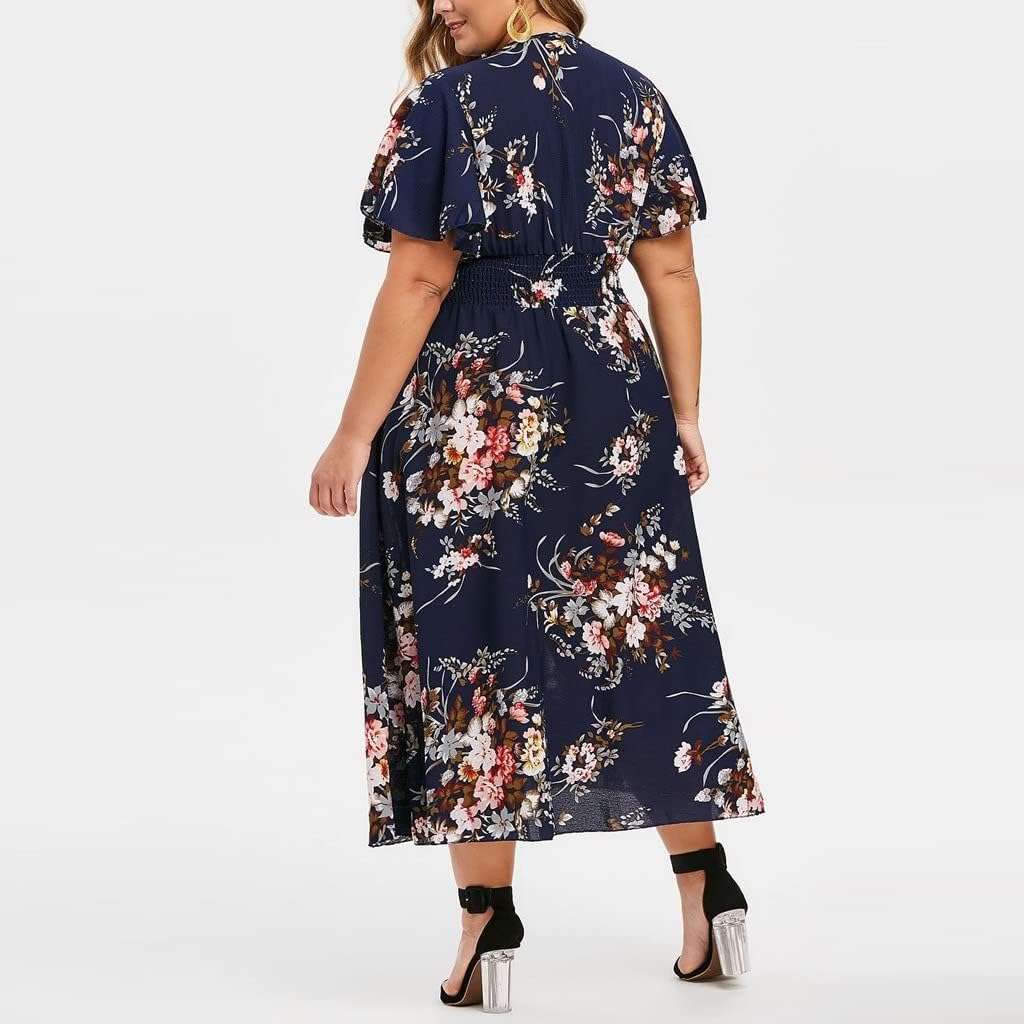 Élise kjole til kvinder – Midi-kjole med blomster, V-hals, A-linje, let og elegant i hør og bomuld til sommer