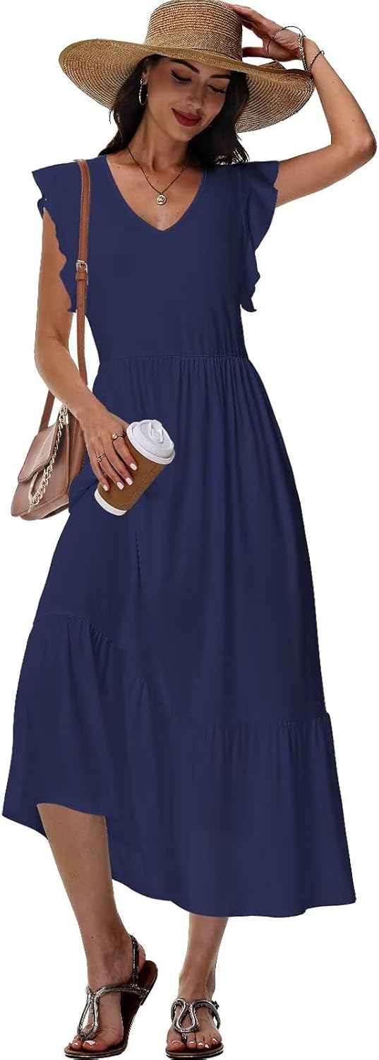 Vestido Elena Mulher – Vestido Midi Floral Decote V Corte Fluido Com Bolsos Verão