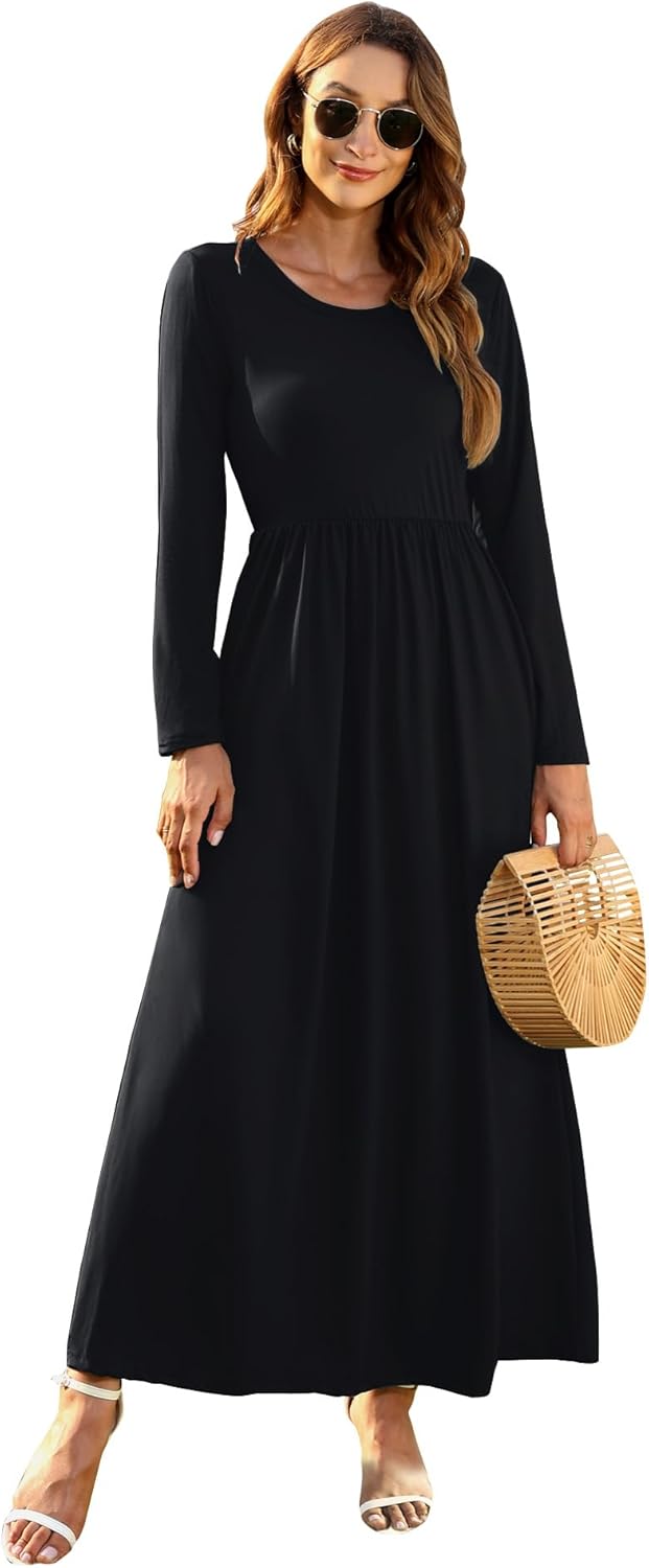 Laura Maxikleid weit geschnitten – Langes Casual-Kleid mit lockerer Taille und Taschen für Damen