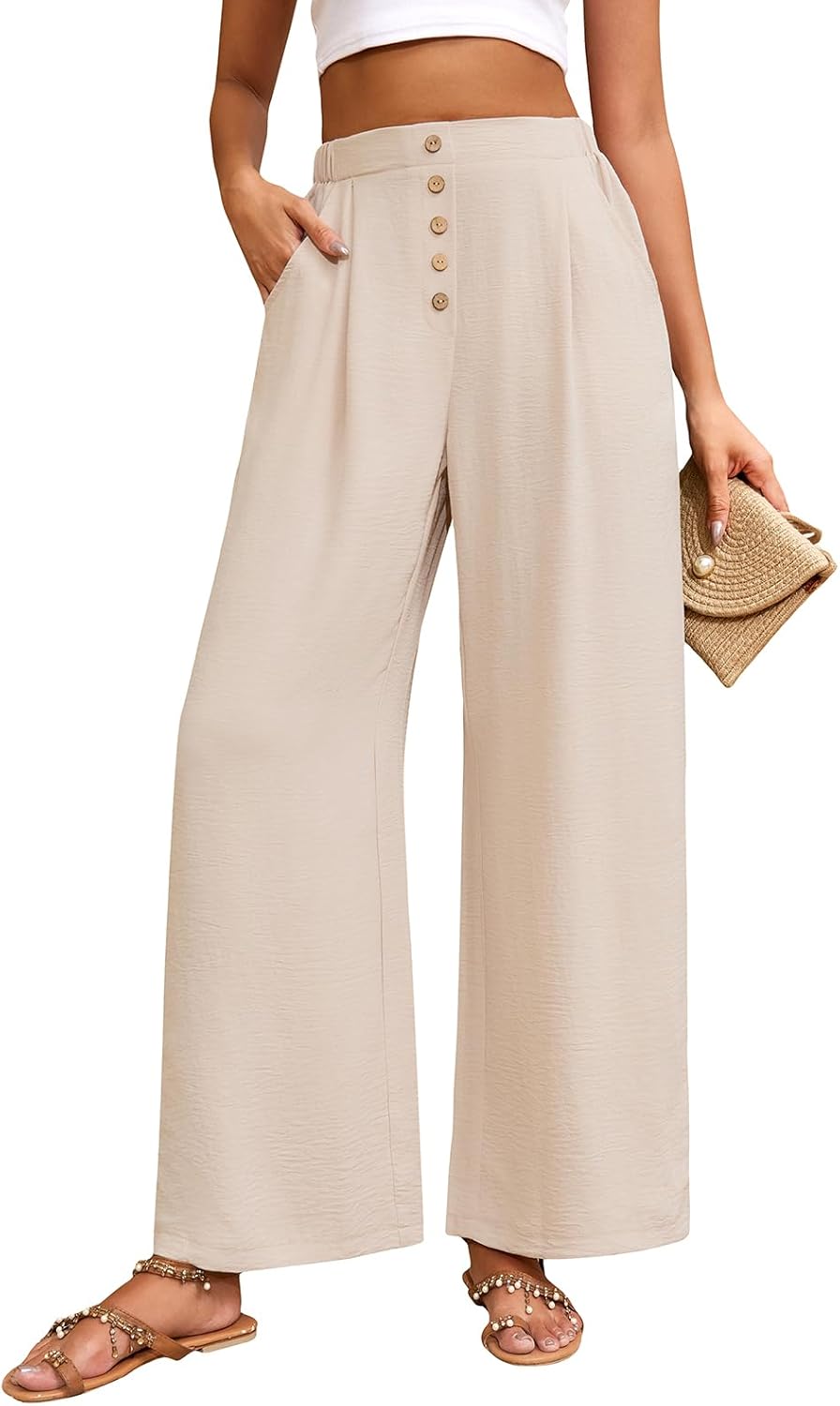 Élodie Pantaloni Palazzo pentru femei – Pantaloni largi cu talie înaltă, fluidi, cu buzunare