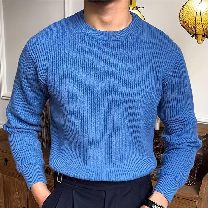 Nale Pánský Svetr Pletený Žebrovaný – Kulatý Výstřih, Regular Střih & Elegantní Ležérní Styl