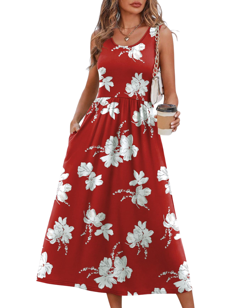 Jensy Rochie Midi Damă – Rochie A-Line Fluidă cu Buzunare, Talie Empire & Croială Elegantă pentru Vară
